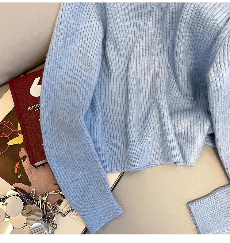 V-neck long-sleeved sweater for women solid color soft sweater S4865