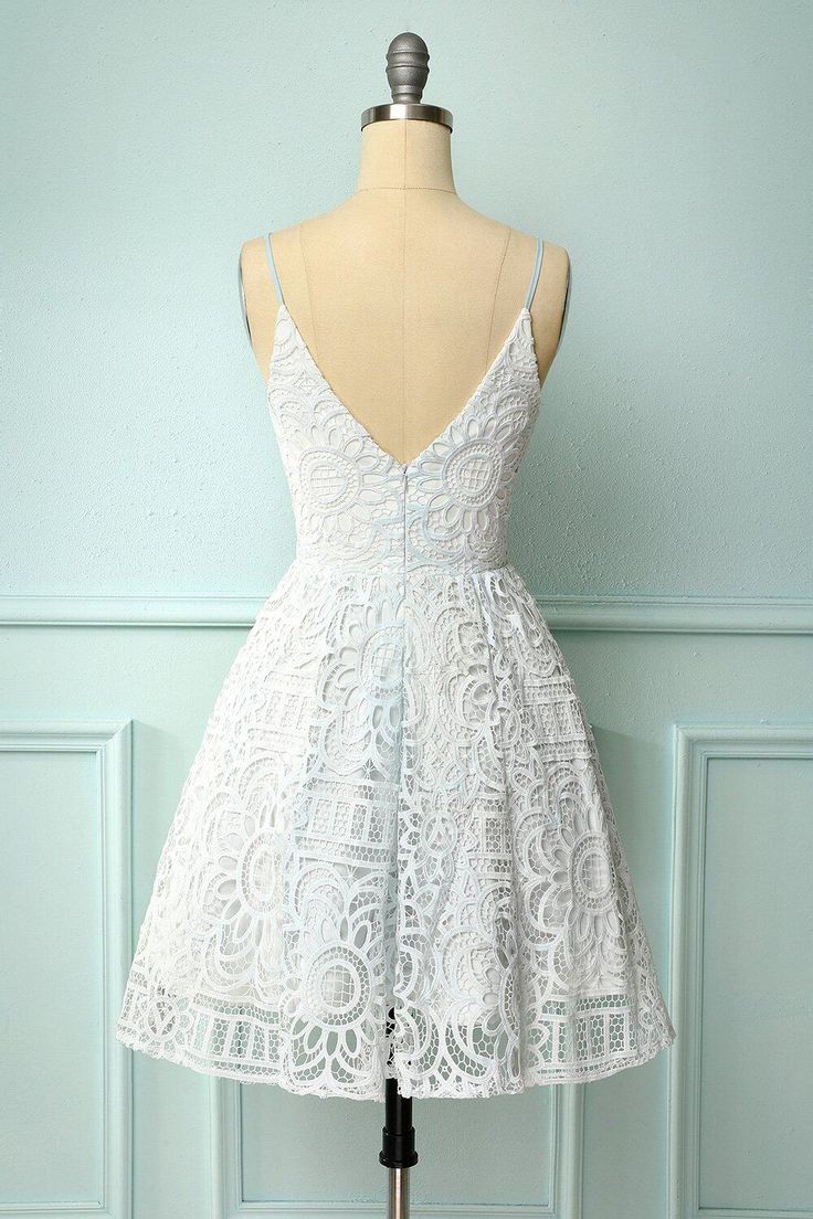 White Lace A-line Short Dress Mini Length Prom Dresses S3190