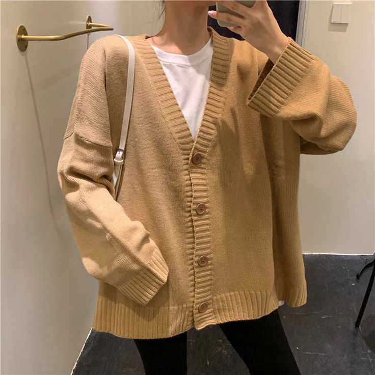 LOOSE V-NECK RETRO BUTTON KNITTED CARDIGAN SWEATER     S2787