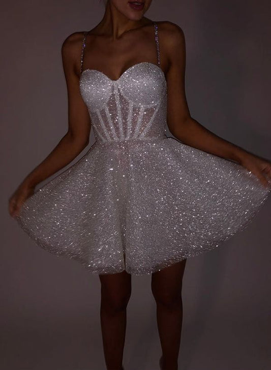 A-Line Sweetheart Short/Mini Sequined Homecoming Dress     S2602