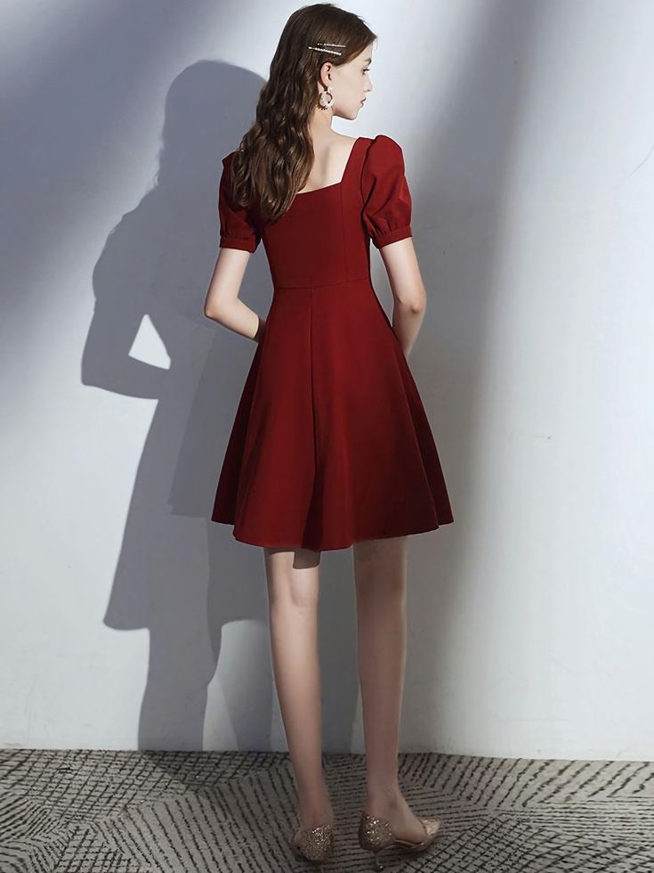 Simple Burgundy Short Prom Dress, Burgundy Homecoming Dress S2910