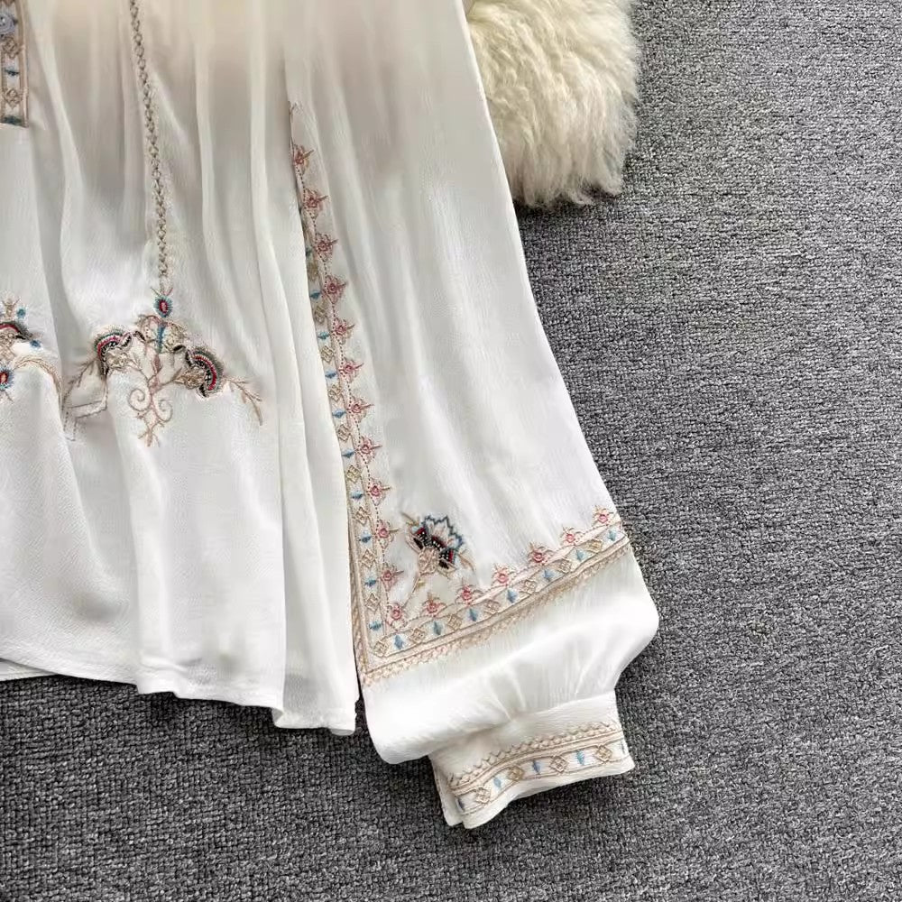 embroidery chiffon top women's design shirt S4559