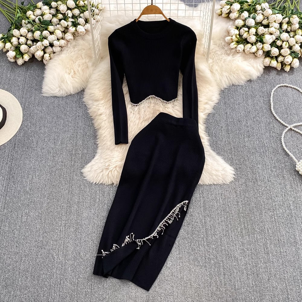 Fashion set long-sleeved round neck two-piece set S4104