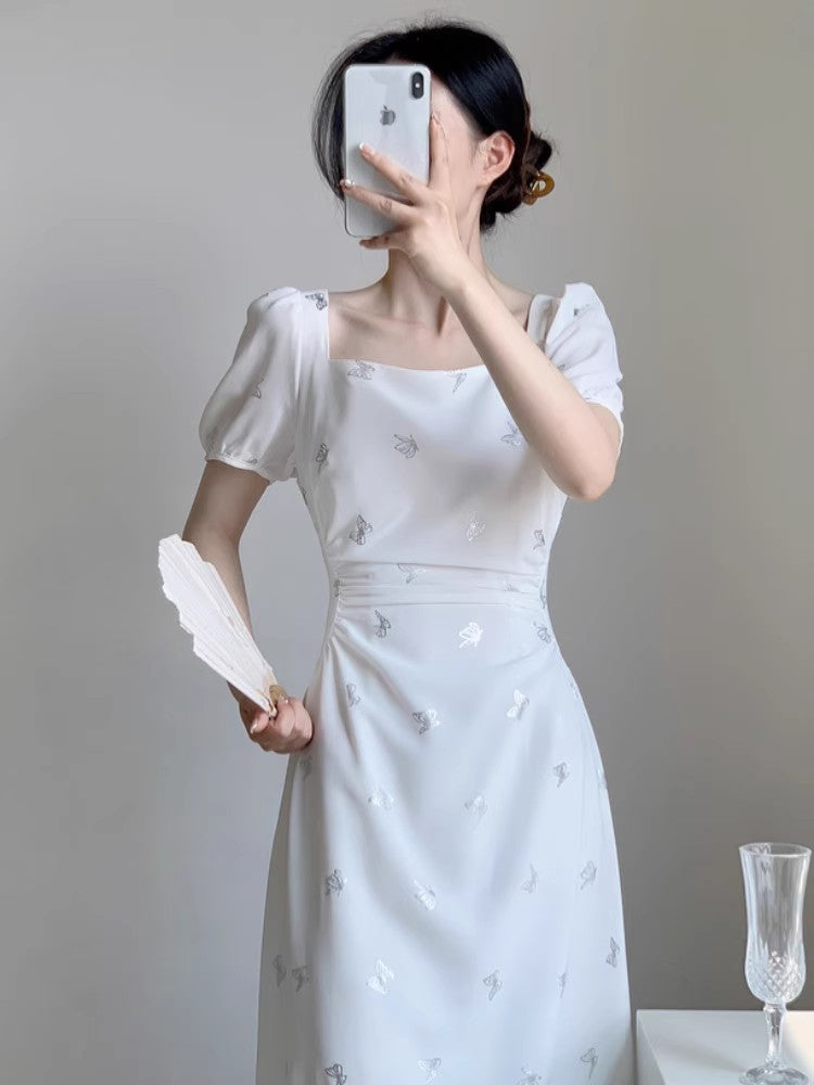 white square neck dress for women beautiful long dress S3455