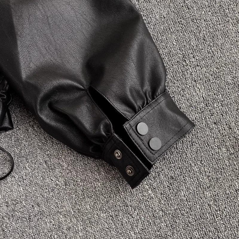 leather jacket women's retro big pocket short jacket S4567