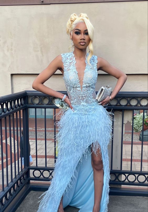 Lace Long Prom Dresses with Slit Elegant Formal Dresses S3760