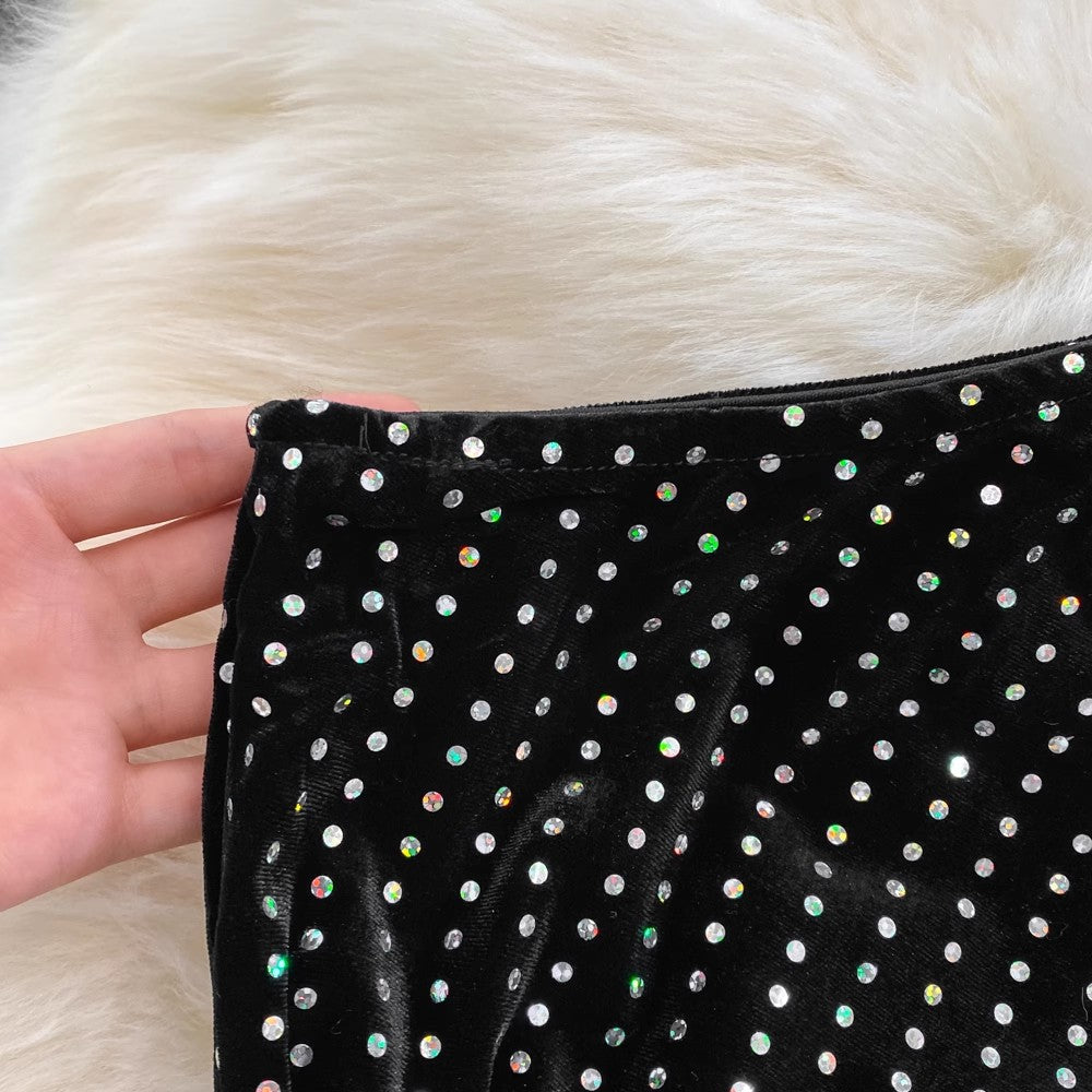 sexy off-shoulder velvet high slit hip-covering dress S3918