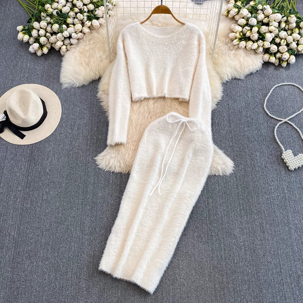Fashionable suit for women round neck knitted sweater two-piece set S4127