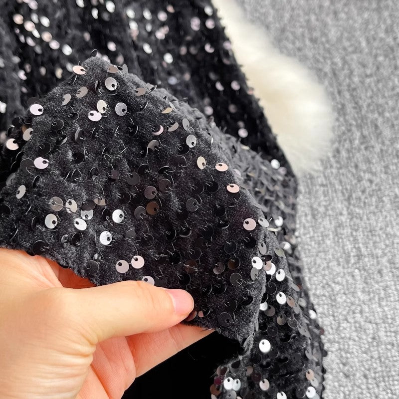 mid-length A-line skirt fashionable sparkling sequins skirt S4122