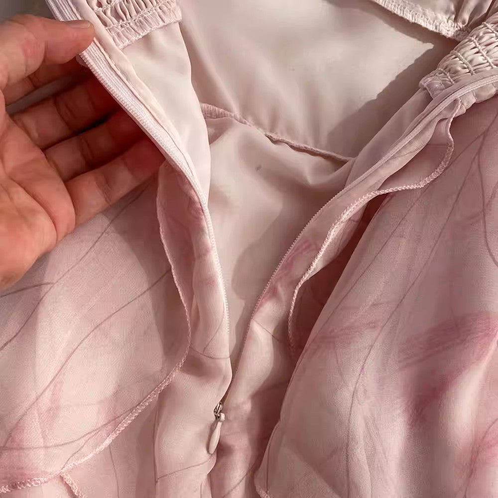 Floral Suspender Dress Women's A-Line Ruffled Long Skirt S4136