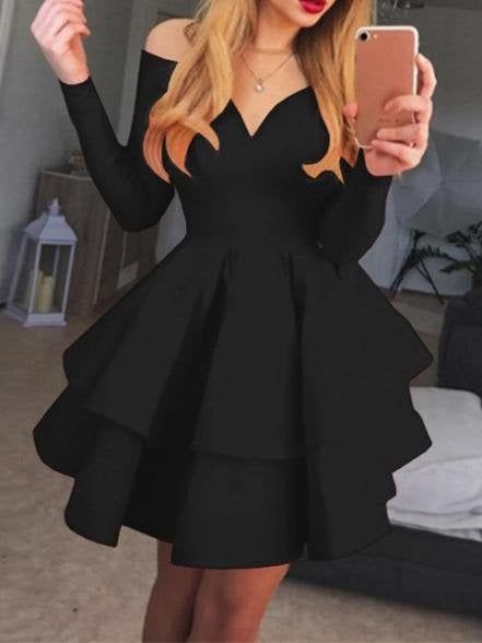 Elegant Deep V-neck Long-sleeved Princess Dress S2814