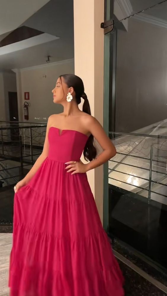 A Line Strapless Long Prom Dresses S3837