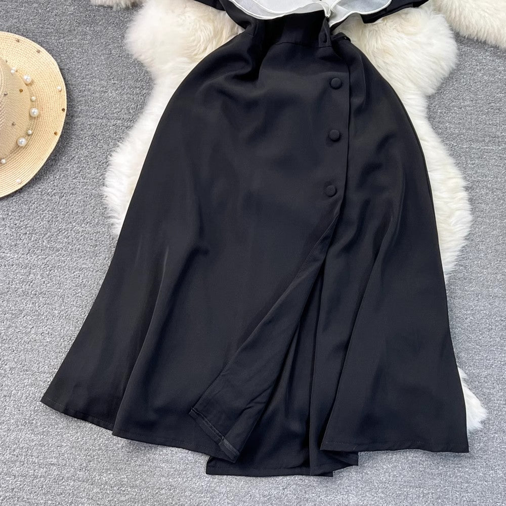 double-layer ruffled V-neck A-line dress for women S4261