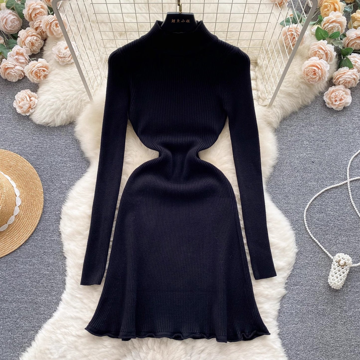 hot girl style solid color knitted dress women's short skirt S4528