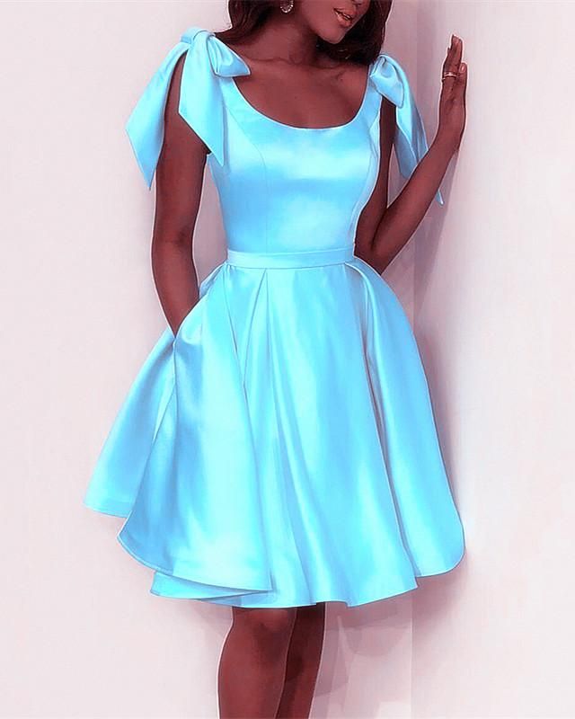 Elegant Satin Homecoming Dresses,Blue Black 8th Grade Prom Dress,Wedding Party Dress S3187