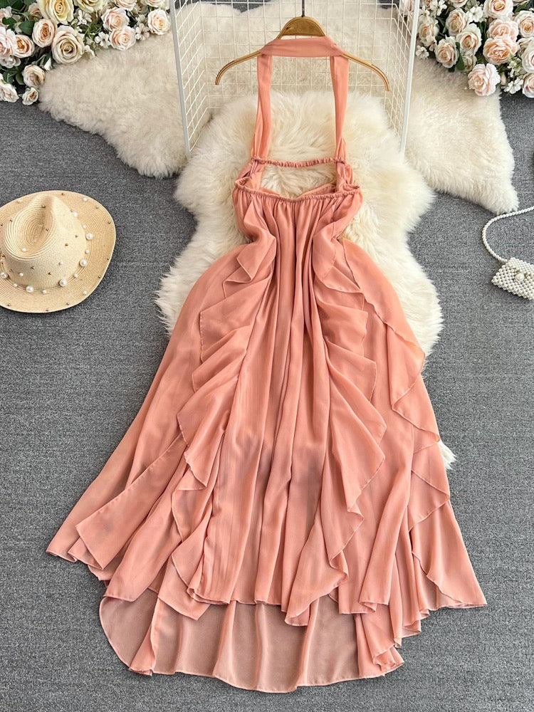 strapless Dress, Backless A Line Irregular Chiffon Dress S4444