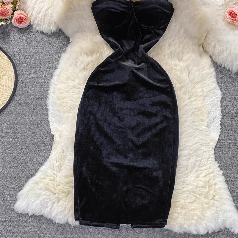 Evening dress fashionable sexy velvet dress for women S4204