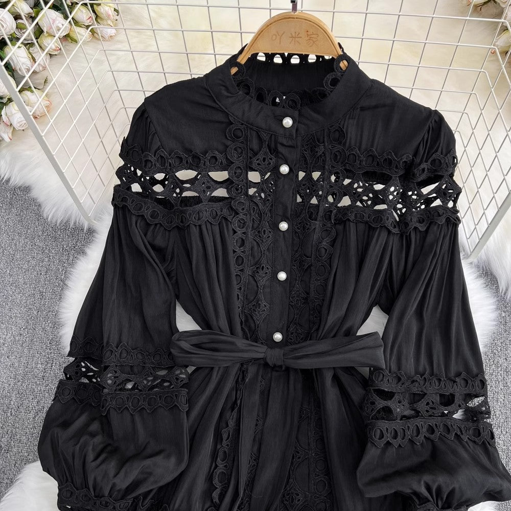 lantern long-sleeved A-line elegant dress long skirt S4042