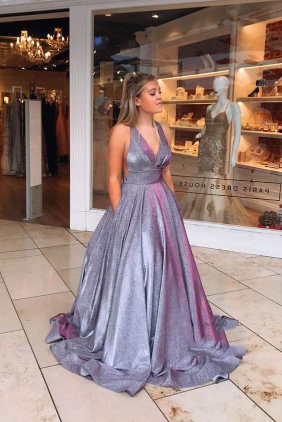 A Line Halter Light Slate Gray Long Prom Dresses S3826