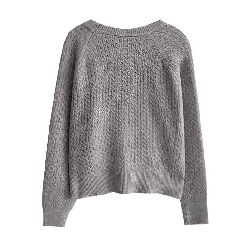 round neck sweater casual solid color sweater top S4695