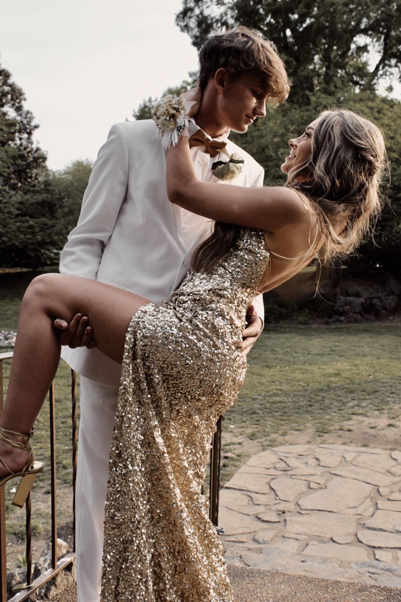 Gold sequin long prom dress, formal dress S2693