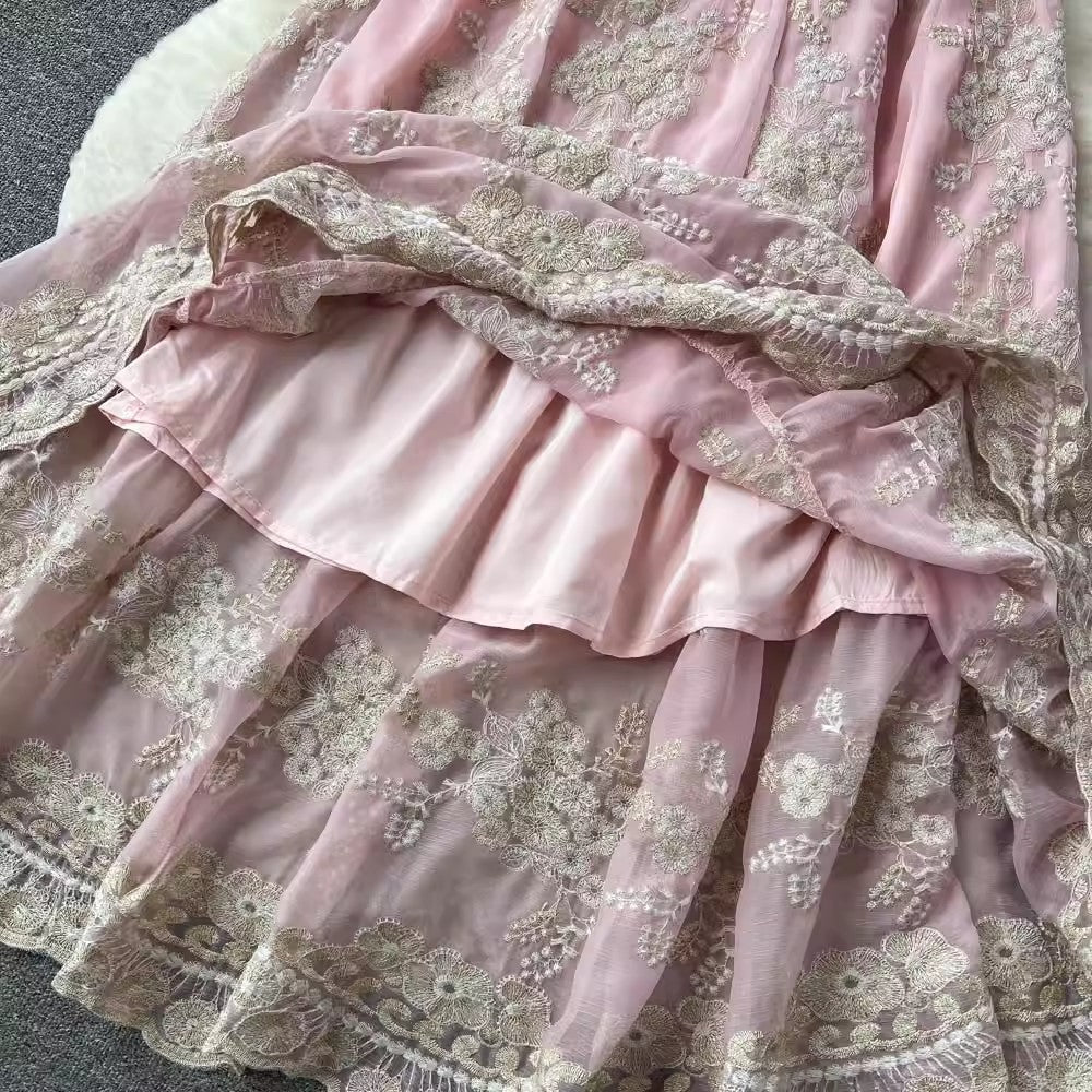 retro style dress for women lace embroidery square neck sweet princess dress S4613