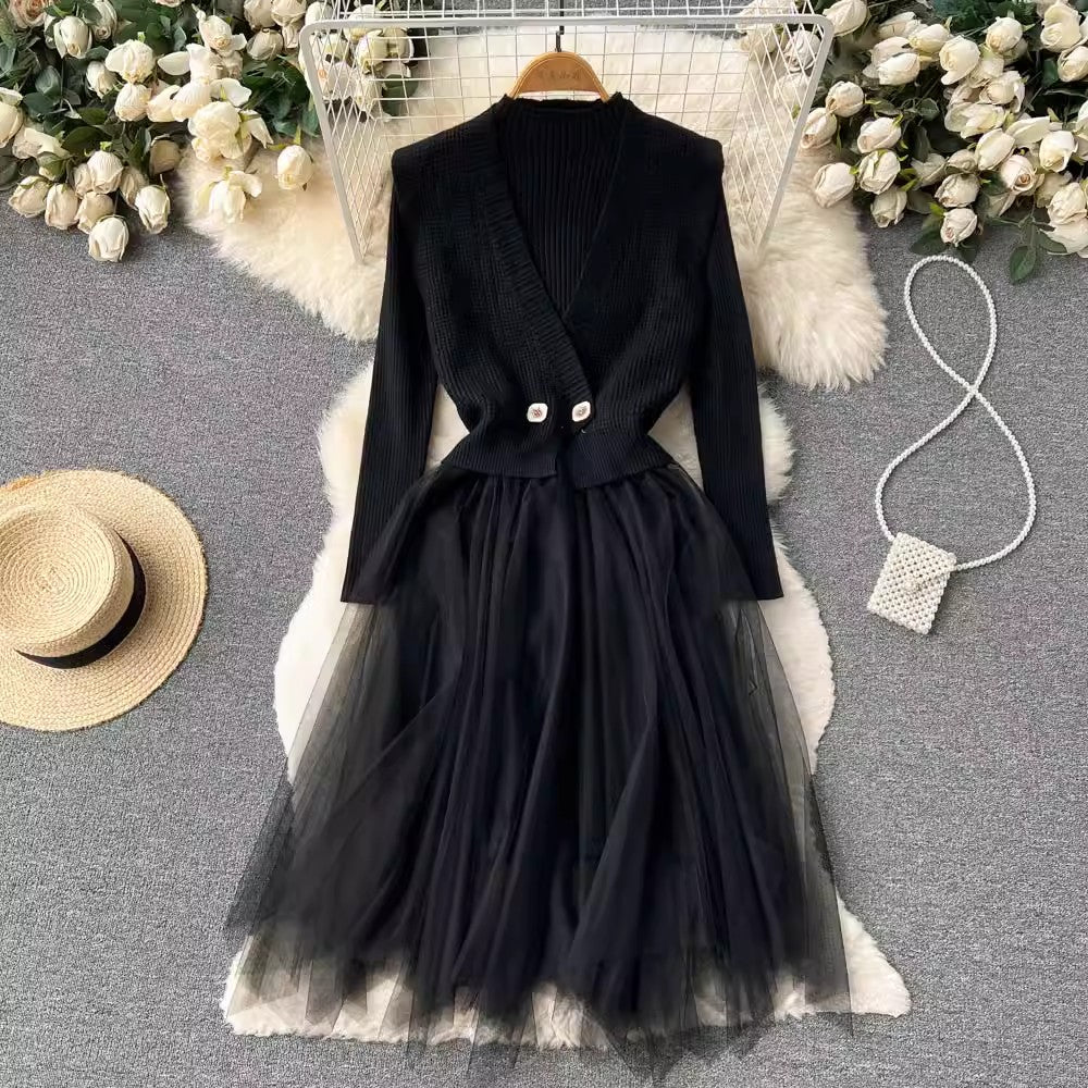 irregular long-sleeved knitted dress for women new long-sleeved sweater dress S4500
