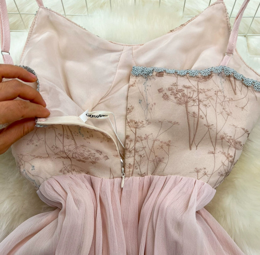 Sweet Spagheti Strap Dress, Gentle Dress, Temperament Long Dress, A Line Swing Dress,pink Cute Dress S4406