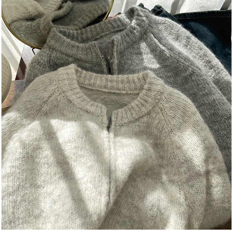 double zipper sweater jacket for women knitted cardigan S4793