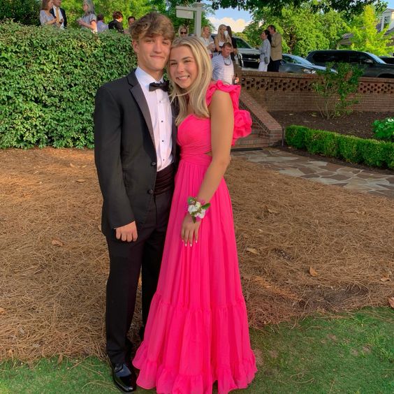 A-Line Long Hot Pink Prom Dresses S3926