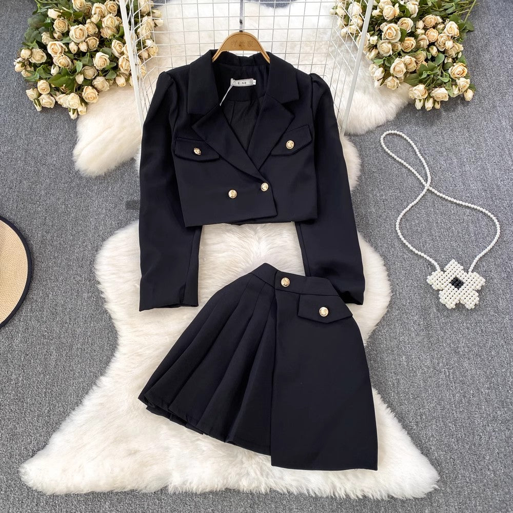 Fashion suit for women short jacket two-piece set, A-line pleated skirt S4082