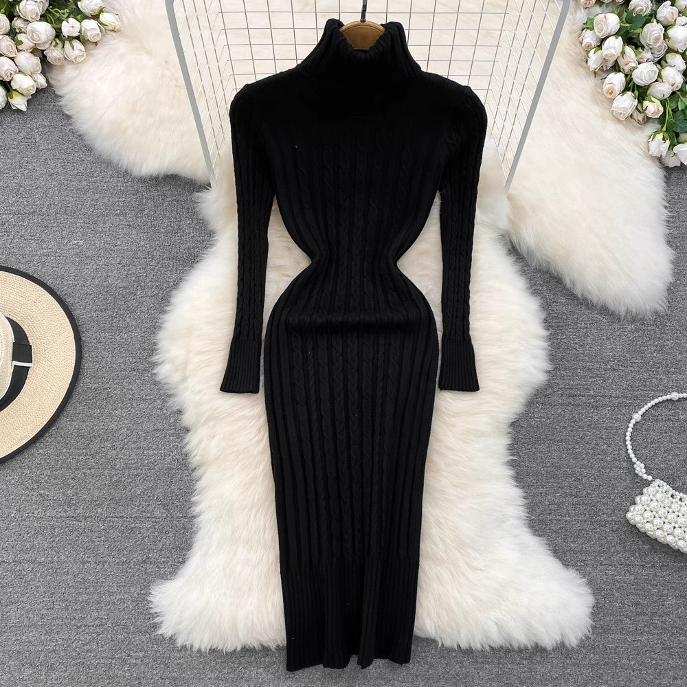 high-neck skirt mid-length knitted dress S4258