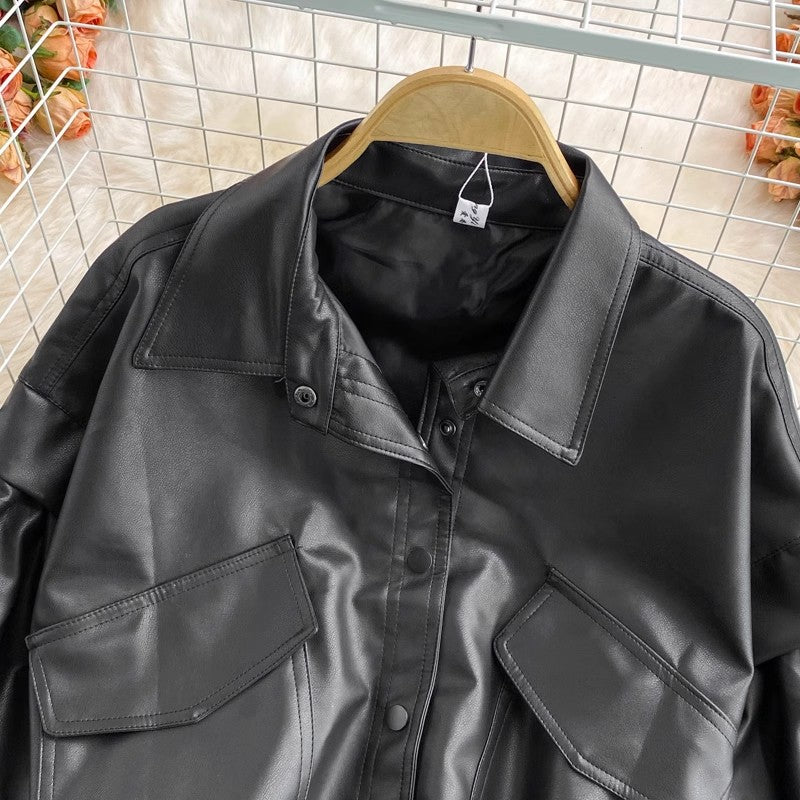 Leather Jacket Women's Long Sleeve Casual Short Jacket S4021