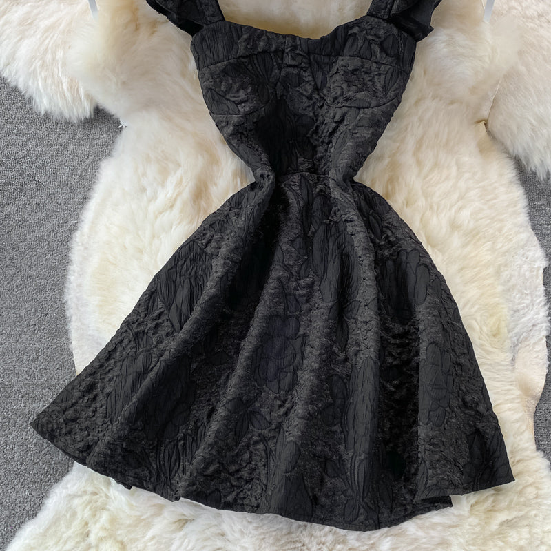 Square Neck Jacquard Mini Party Dress S4453