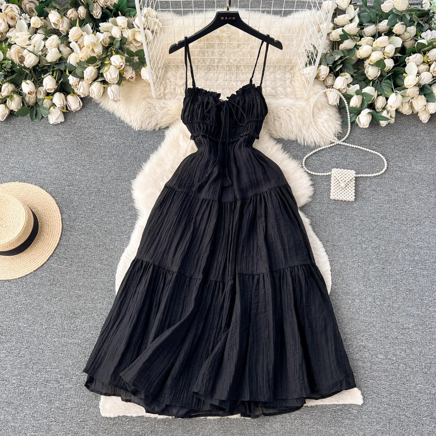 holiday dress for women backless A-line, large hem, long skirt trendy S4670