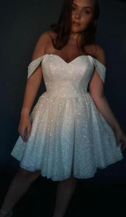 New Arrival Off Shoulder White Sequin Short Homecoming Dresses S2587
