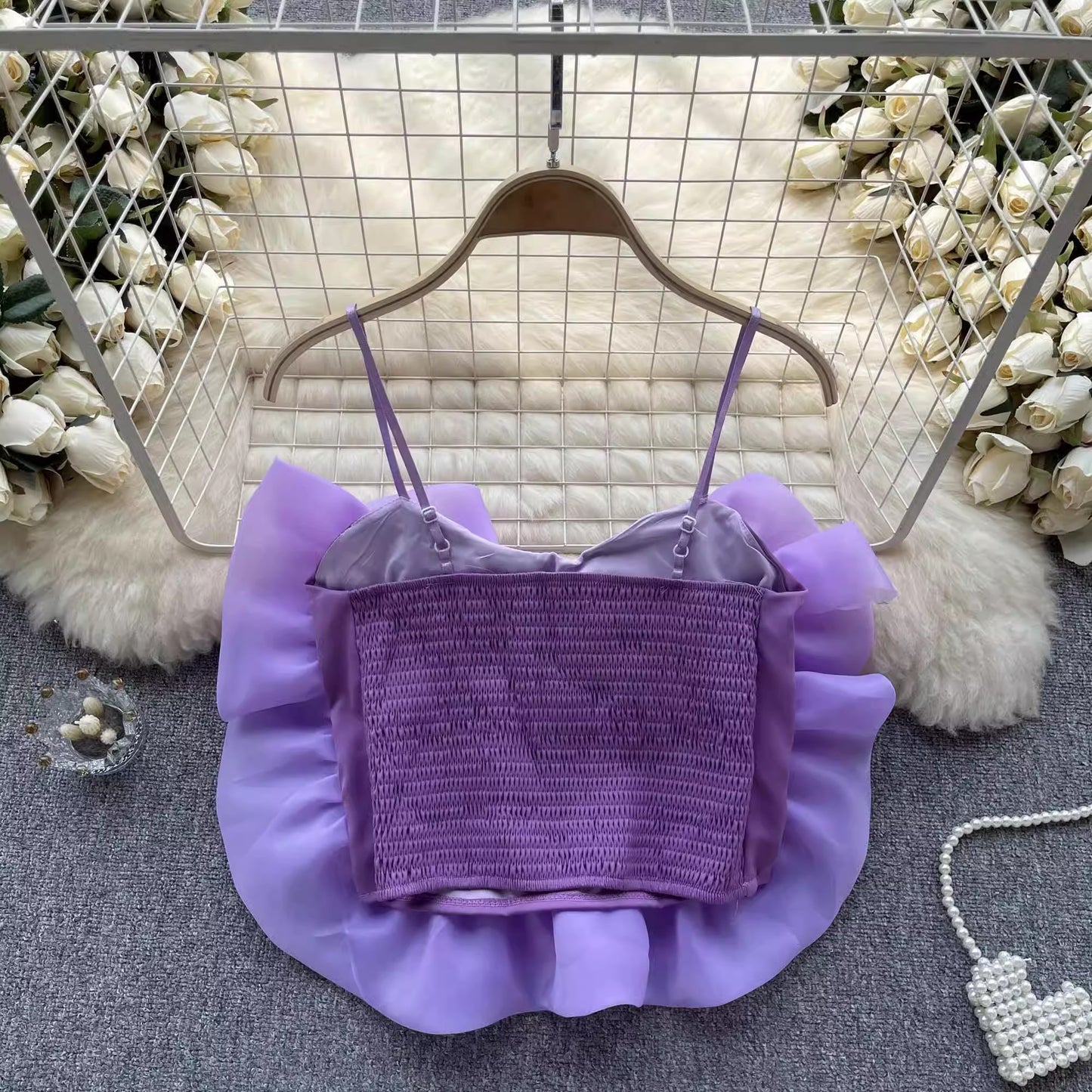 holiday style organza flower women's summer new fashion chic short top S4540