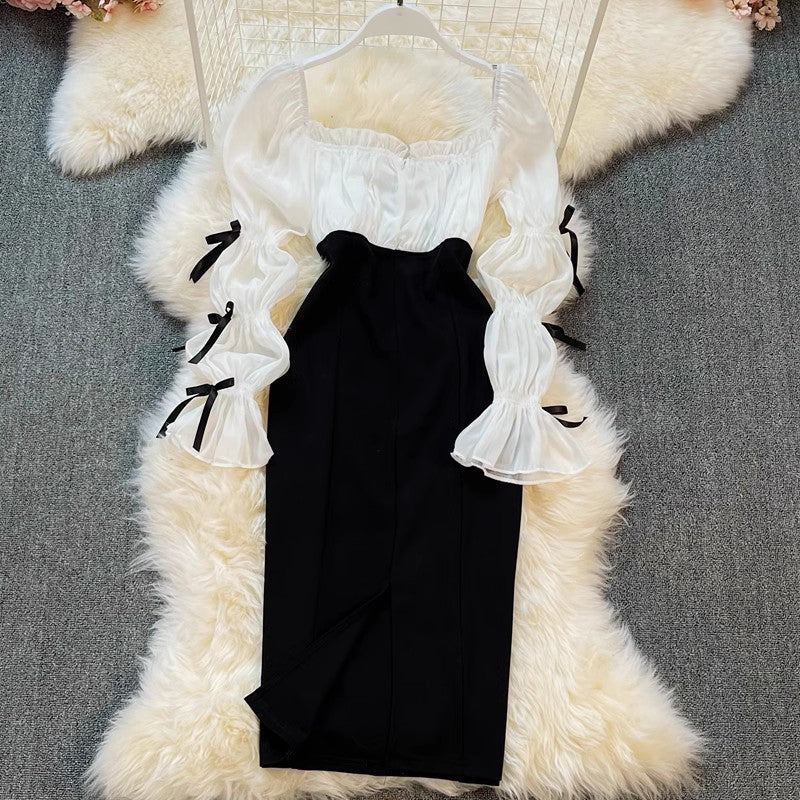 New Mid-Length Backless Square Neck Dress S4299