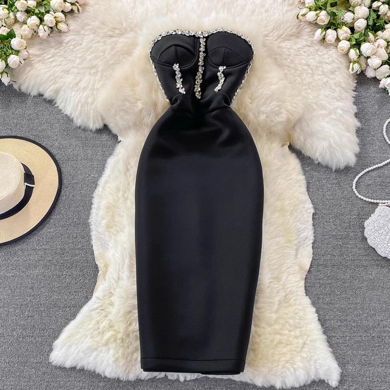 Fashionable dress backless diamond-encrusted tube top dress for women S4112