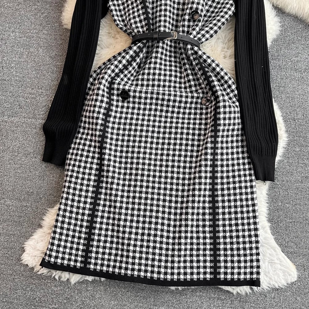 knitted dress sweater dress long-sleeved skirt with coat S4232