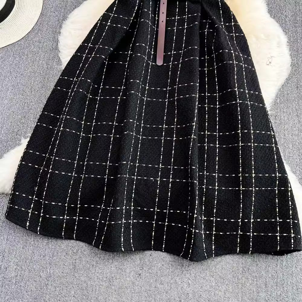 sleeveless a-line plaid dress for women S4103