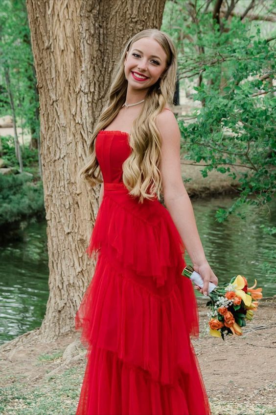 Long Red Spaghetti Straps Prom Dresses Formal Evening Dresses S2631