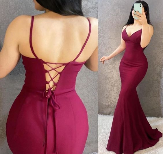 Spaghetti Straps Burgundy Long Prom Dress S3674