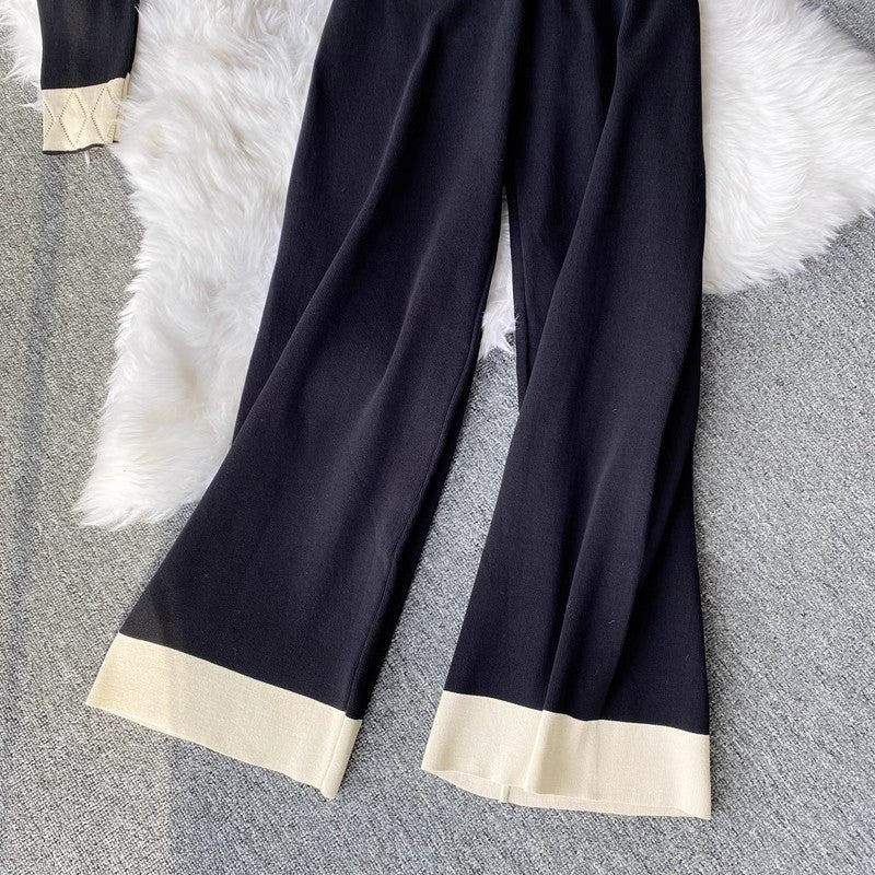 Knitted suit for women casual V-neck cardigan sweater casual leg trousers two-piece set S4169