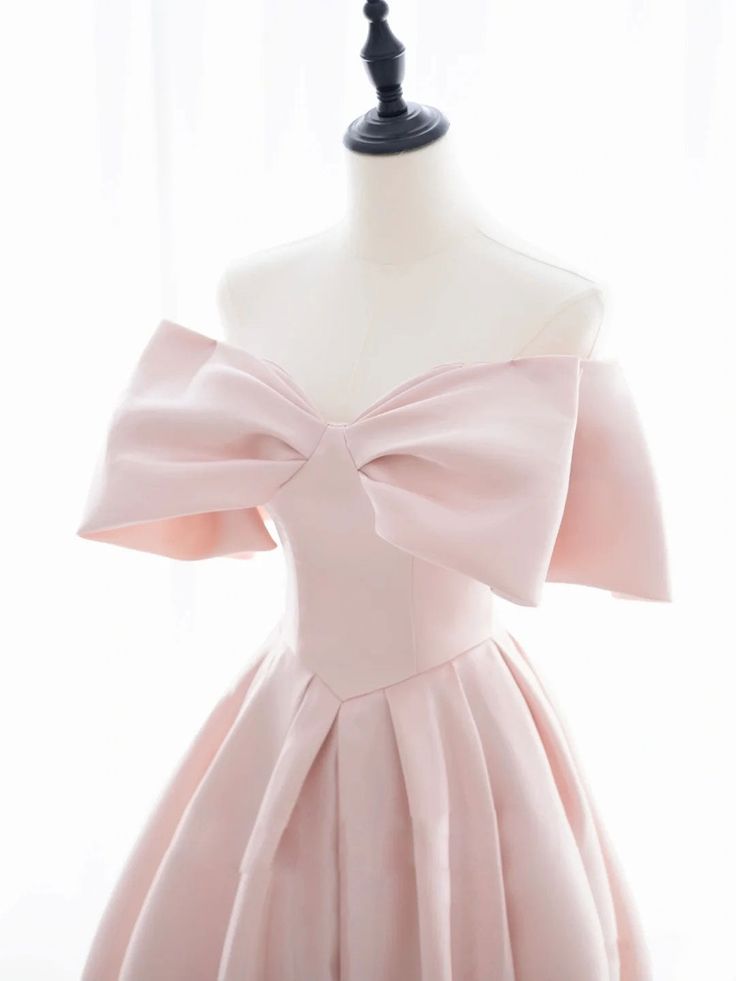 A-Line Off Shoulder Satin Pink Short Prom Dress, Pink Homecoming Dress S3553