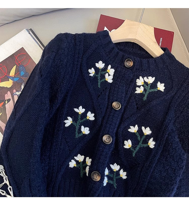 embroidered sweater jacket for women knitted cardigan S4837