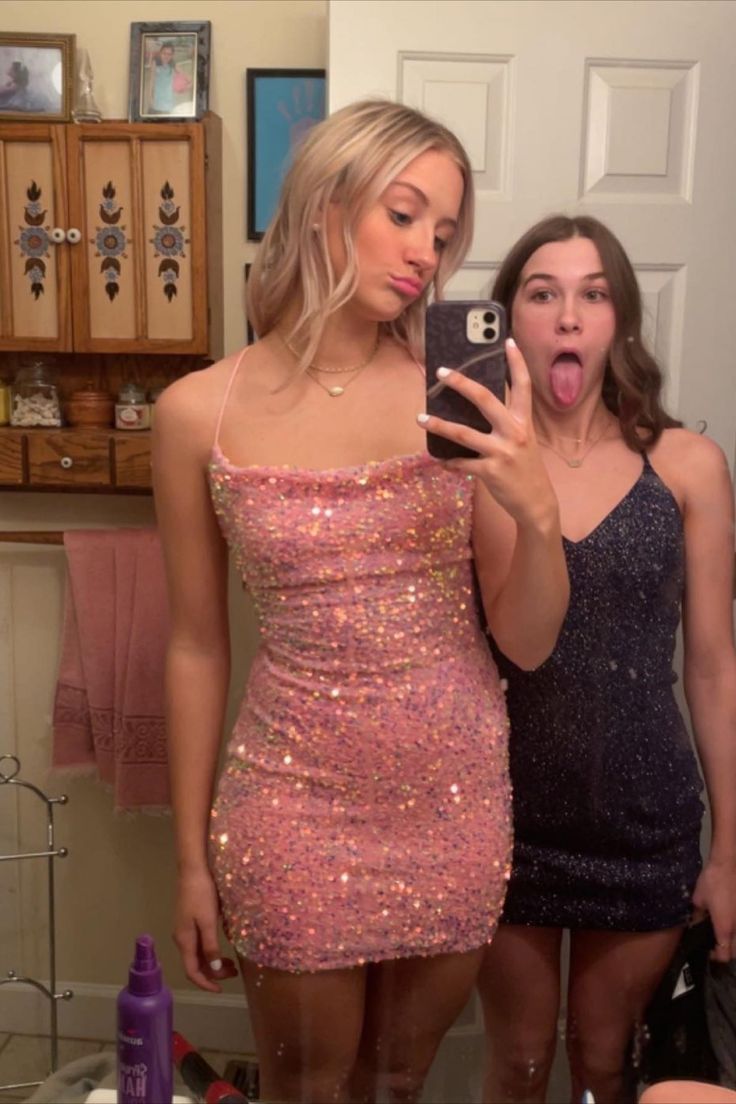 Pink Cowl Neck Sheath Sequins Lace-Up Mini Homecoming Dress S2619