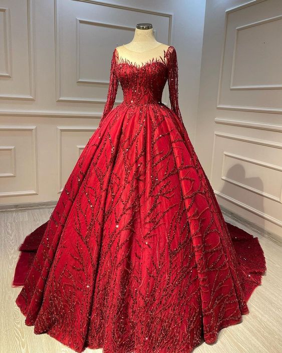 Red Ball Gown dress, evening gowns long prom dress S3485