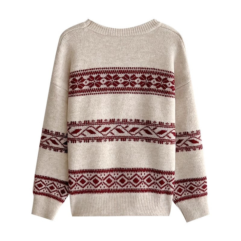 Christmas soft jacquard design round neck long-sleeved sweater S4749