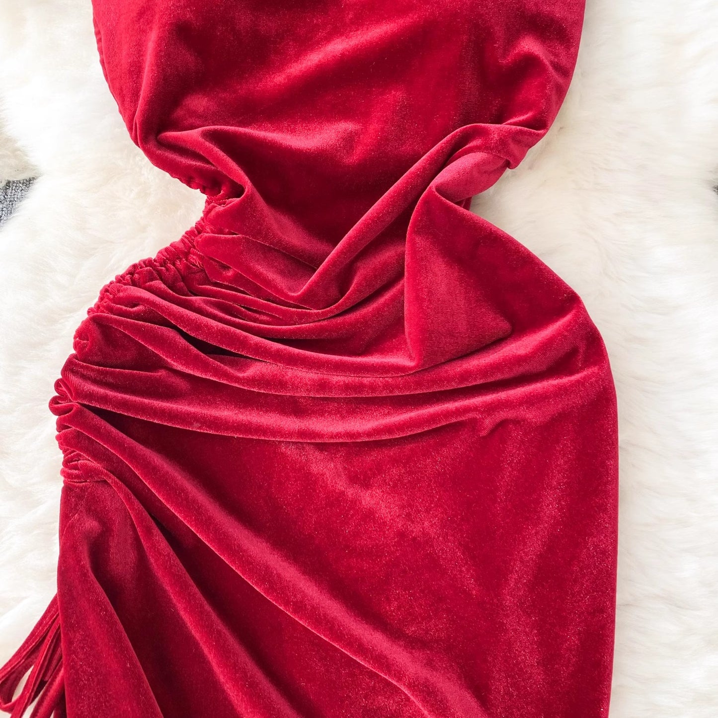 Christmas party skirt strapless irregular velvet dress S4616